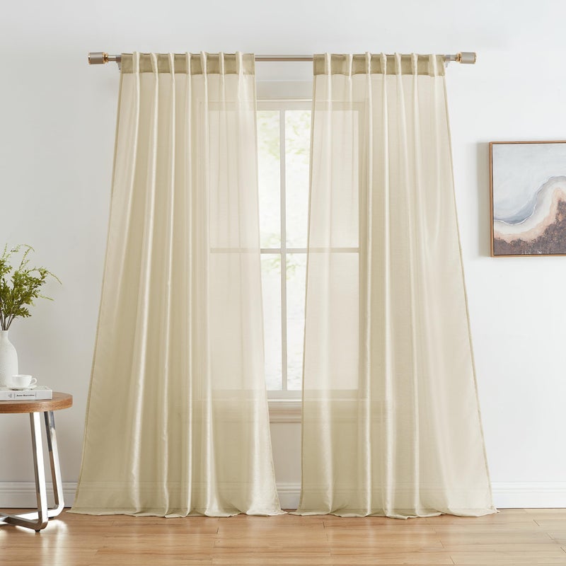 HLC.ME Lauren Semi Sheer Light Filtering Transparent Pocket Top & Back Tab Lightweight Floor Length Window Curtains Drapery Panels Bedroom & Living Room, 2 Panels (54 x 84 Inch, Beige) - Image 1